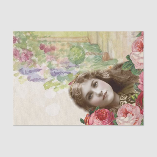 Victorian Cabbage Roses Woman Floral Tissue Paper (Front)