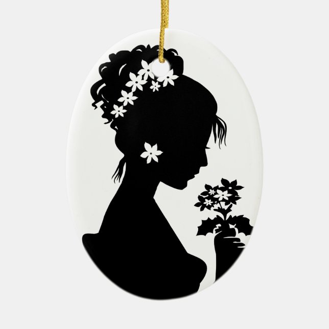 Victorian Cameo Silhouette Ceramic Tree Decoration (Front)
