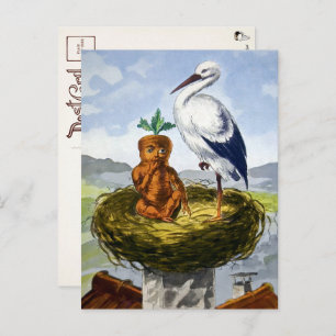 Victorian Carrot Baby in a Nest Postcard