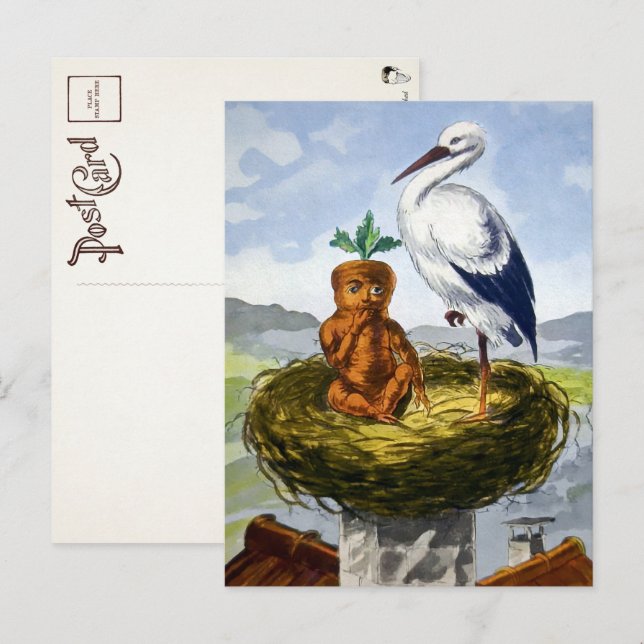 Victorian Carrot Baby in a Nest Postcard  (Front/Back)