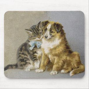 Victorian cat and dog intimate friendship mouse mat