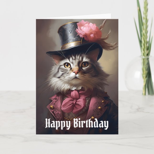Victorian Cat Birthday Card (Front)