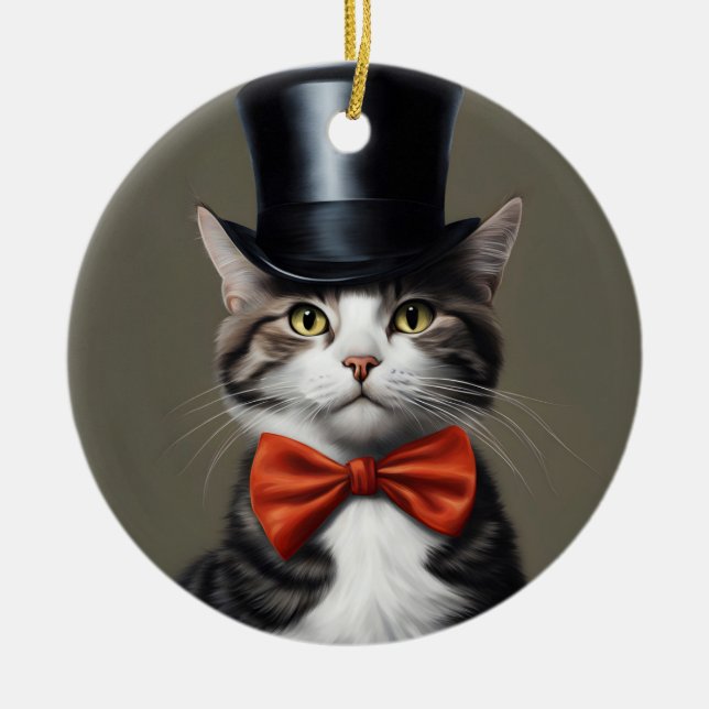 Victorian Cat Ceramic Tree Decoration (Front)