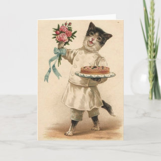 Victorian Cat Chef / Baker Birthday Card