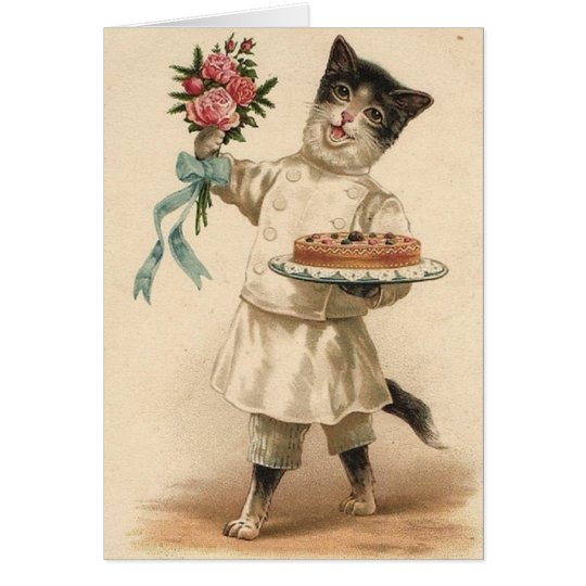 Victorian Cat Chef / Baker Birthday Card