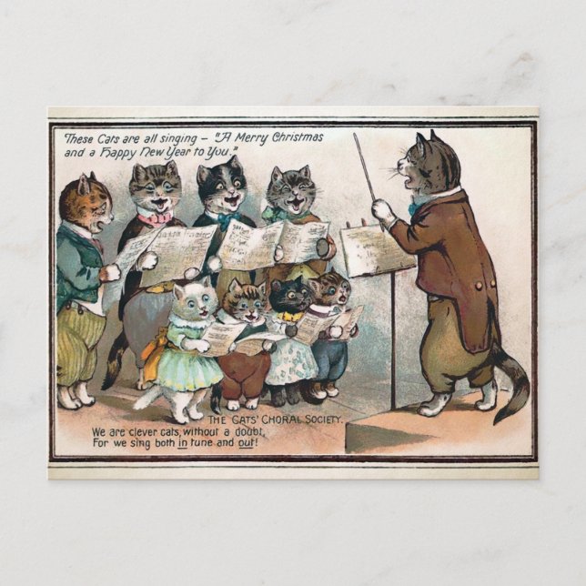Victorian Cat Choir Christmas Postcard (Front)