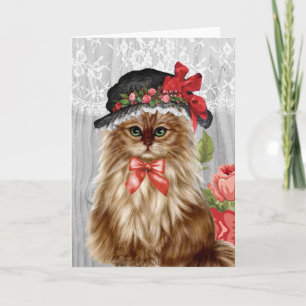 Victorian Cat in Hat Greeting Card