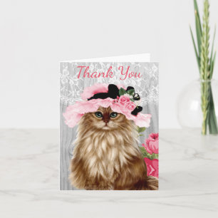 Victorian Cat in Hat with Lace Thank You Card