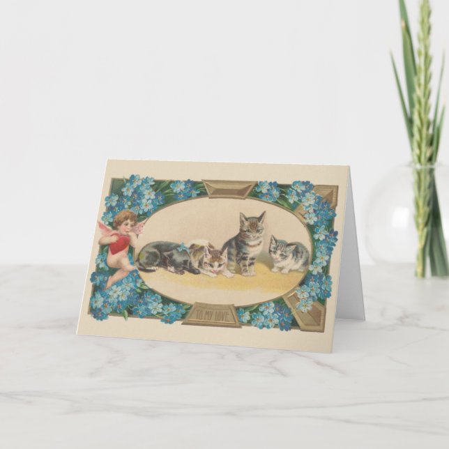 Victorian Cat Valentine's Day Greeting Card (Front)