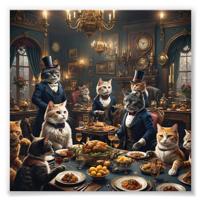 Victorian Cats Dinner Party Photo Print (Front)