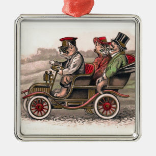 Victorian Cats Head to Town - Anthropomorphic Art Metal Tree Decoration