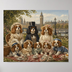 Victorian Cavalier King Charles Family Picnic in L Poster