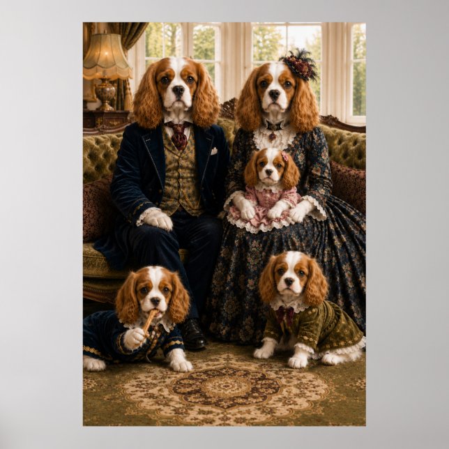 Victorian Cavalier King Charles Spaniel Family Por Poster (Front)