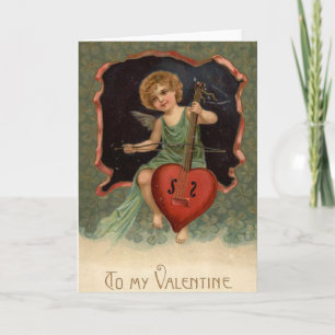 Victorian Cello Playing Cupid Valentine's Day Card