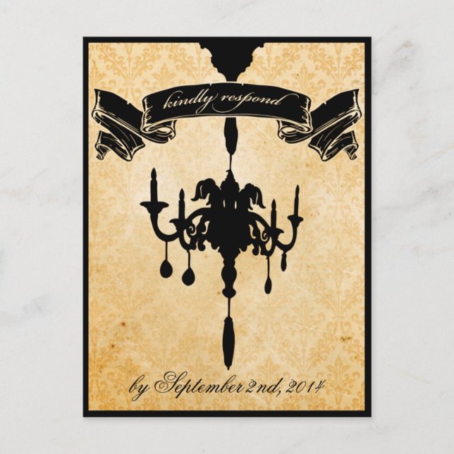 Victorian Chandelier • black & cream RSVP Invitation Postcard (Front)