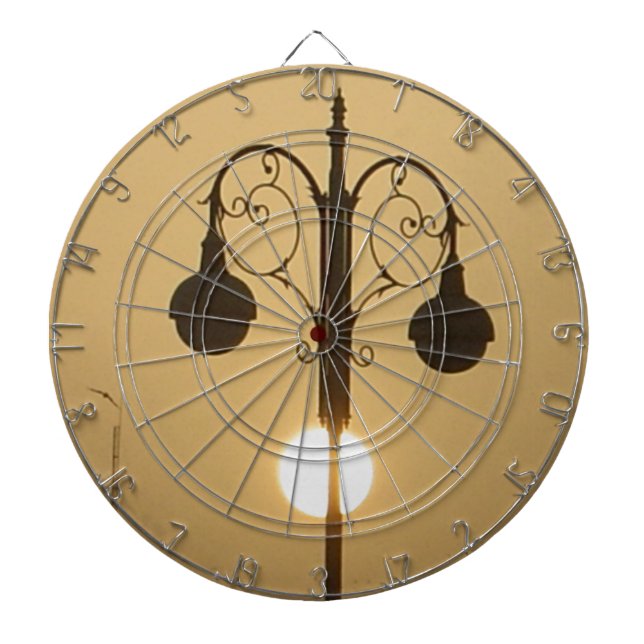 Victorian Charm: Vintage Streetlight Lamp Posts  Dartboard (Front)