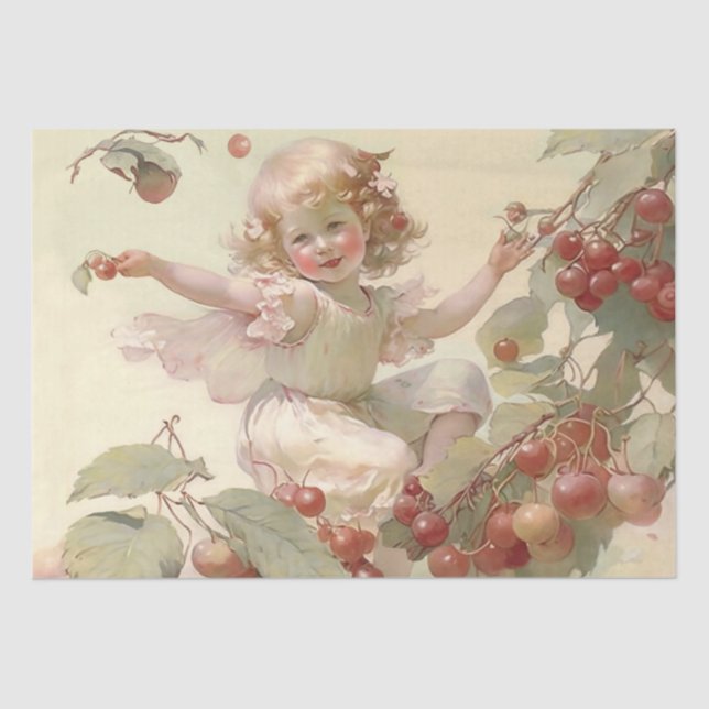 Victorian “Cherry Fairy” in a Fruit Tree  Tissue Paper (Front)