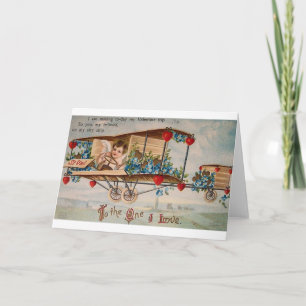 Victorian Cherub Aeroplane Valentine's Day Card