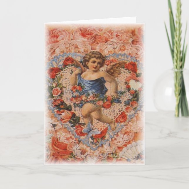 Victorian Cherub with Hearts and Lace Holiday Card (Front)