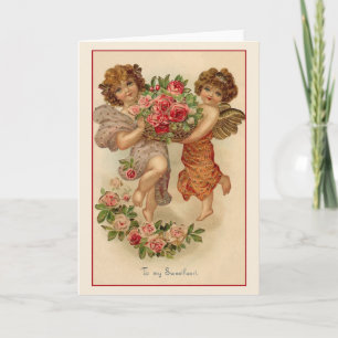 Victorian Cherubs and Roses Valentine Holiday Card