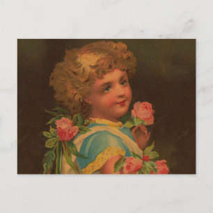 Victorian Child and Flowers Postcard
