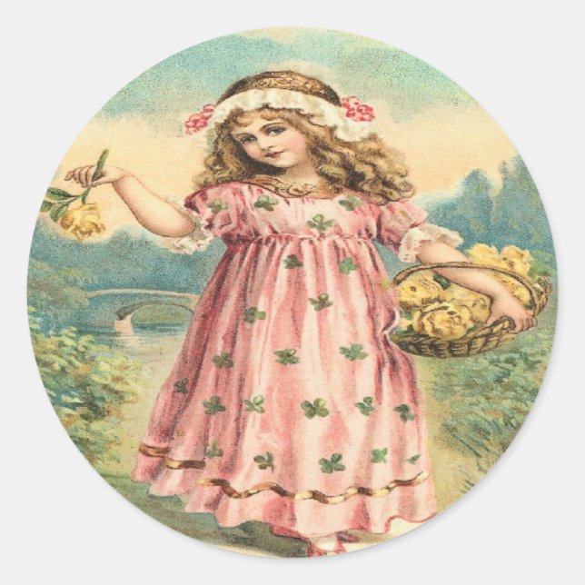 Victorian Child Clover St. Patrick's Day Stickers (Front)