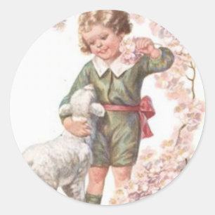 Victorian Child Lamb Cherry Tree Classic Round Sticker