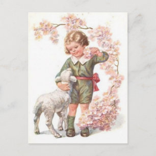 Victorian Child Lamb Cherry Tree Postcard
