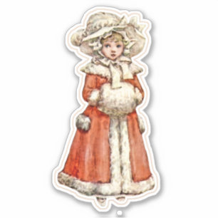 Victorian child paper doll winter coat hand muff