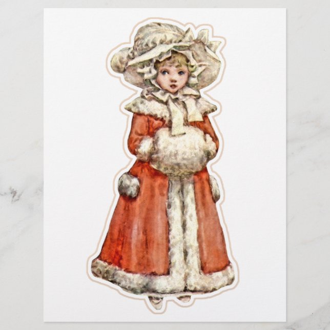 Victorian child paper doll winter coat hand muff (Front)