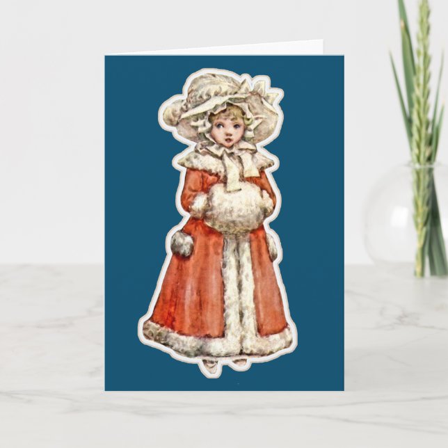 Victorian child paper doll winter coat hand muff card (Front)