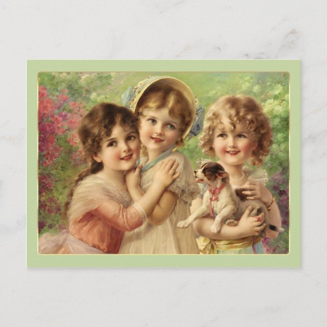 Victorian Children 3 Little Girls Vintage Postcard (Front)