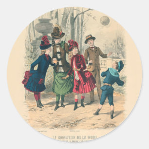 Victorian Children Fashion Cute Illustration Classic Round Sticker