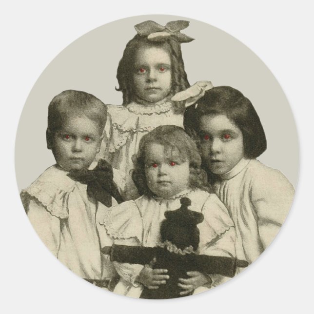 Victorian Children Funny Creepy Evil Demonic 1900s Classic Round Sticker (Front)