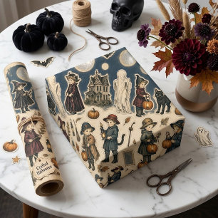Victorian Children & Ghosts Aged Antique Decoupage Wrapping Paper Sheet