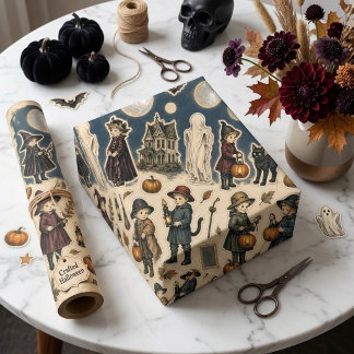 Victorian Children & Ghosts Aged Antique Decoupage Wrapping Paper Sheet