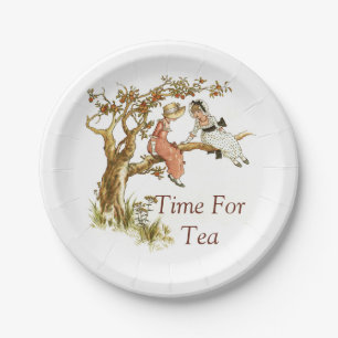 Victorian Children Illustration Tea Party Paper Plate