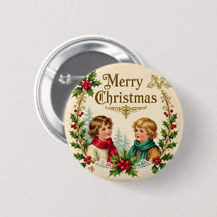 Victorian children Merry Christmas vintage 6 Cm Round Badge