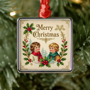 Victorian children Merry Christmas vintage Metal Tree Decoration