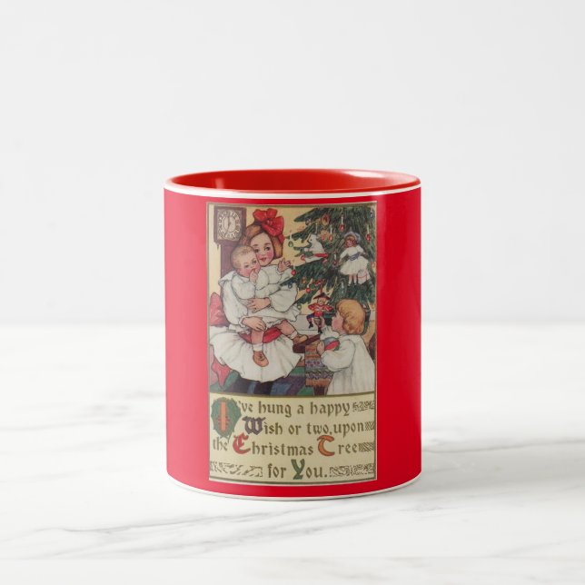 Victorian Children Red Vintage Christmas Mug (Center)