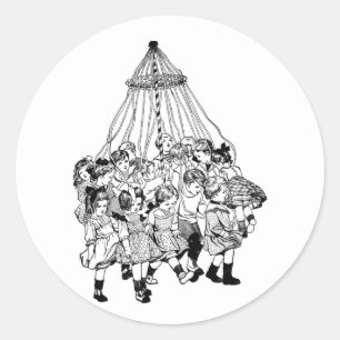 Victorian Children Ribbon Dance Dancing Music Art Classic Round Sticker