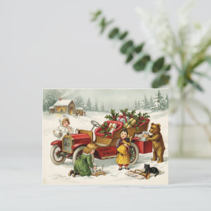 Victorian Children Toy Car Christmas Postcard