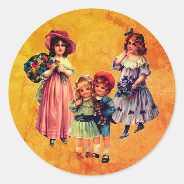Victorian Children Vintage Art  Classic Round Sticker (Front)