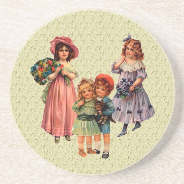 Victorian Children Vintage Art Coaster (Front)