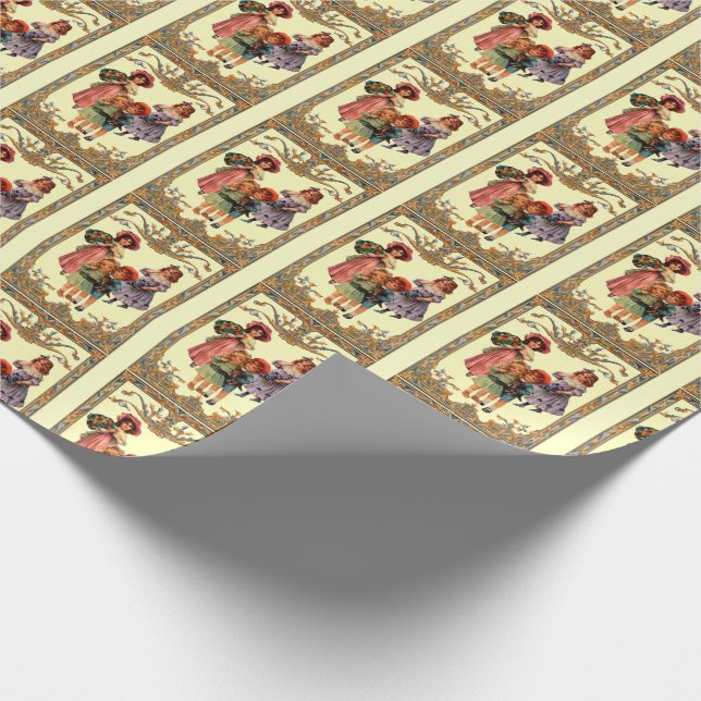 Victorian Children Vintage Art    Wrapping Paper (Corner)
