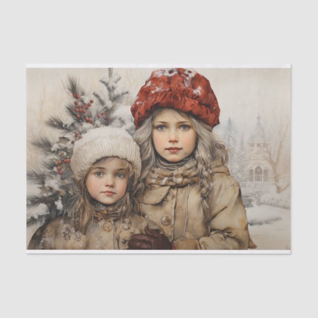Victorian Children Vintage Christmas Decoupage Tissue Paper (Front)