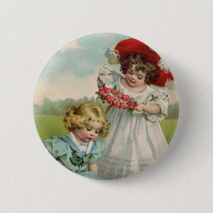 Victorian Children Vintage Summer Girls Garden 6 Cm Round Badge