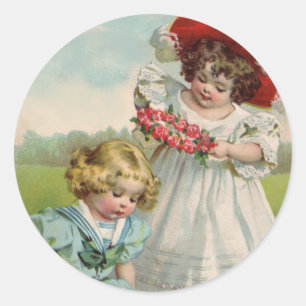 Victorian Children Vintage Summer Girls Garden Classic Round Sticker