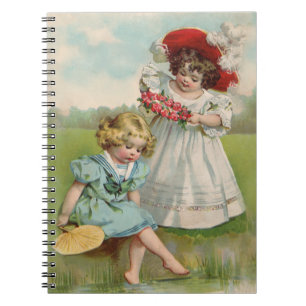 Victorian Children Vintage Summer Girls Garden Notebook
