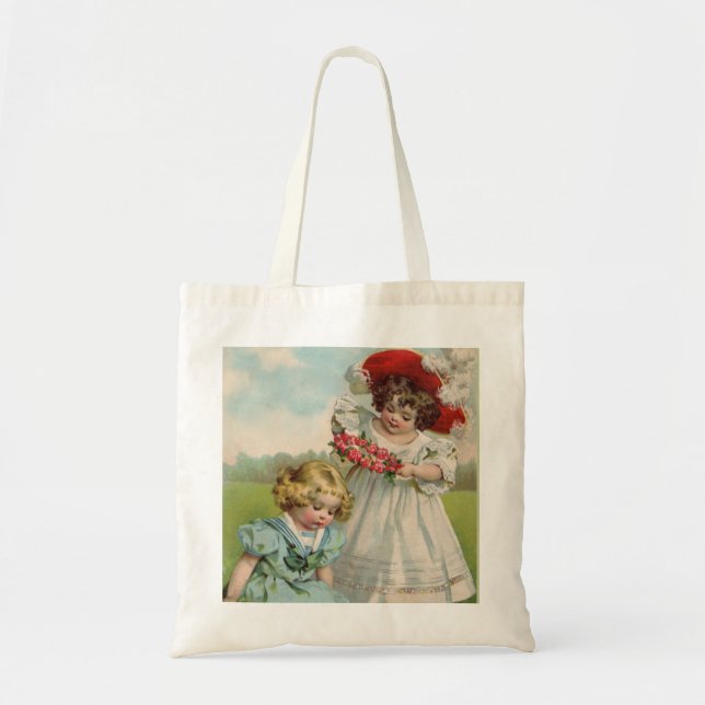Victorian Children Vintage Summer Girls Garden Tote Bag (Front)